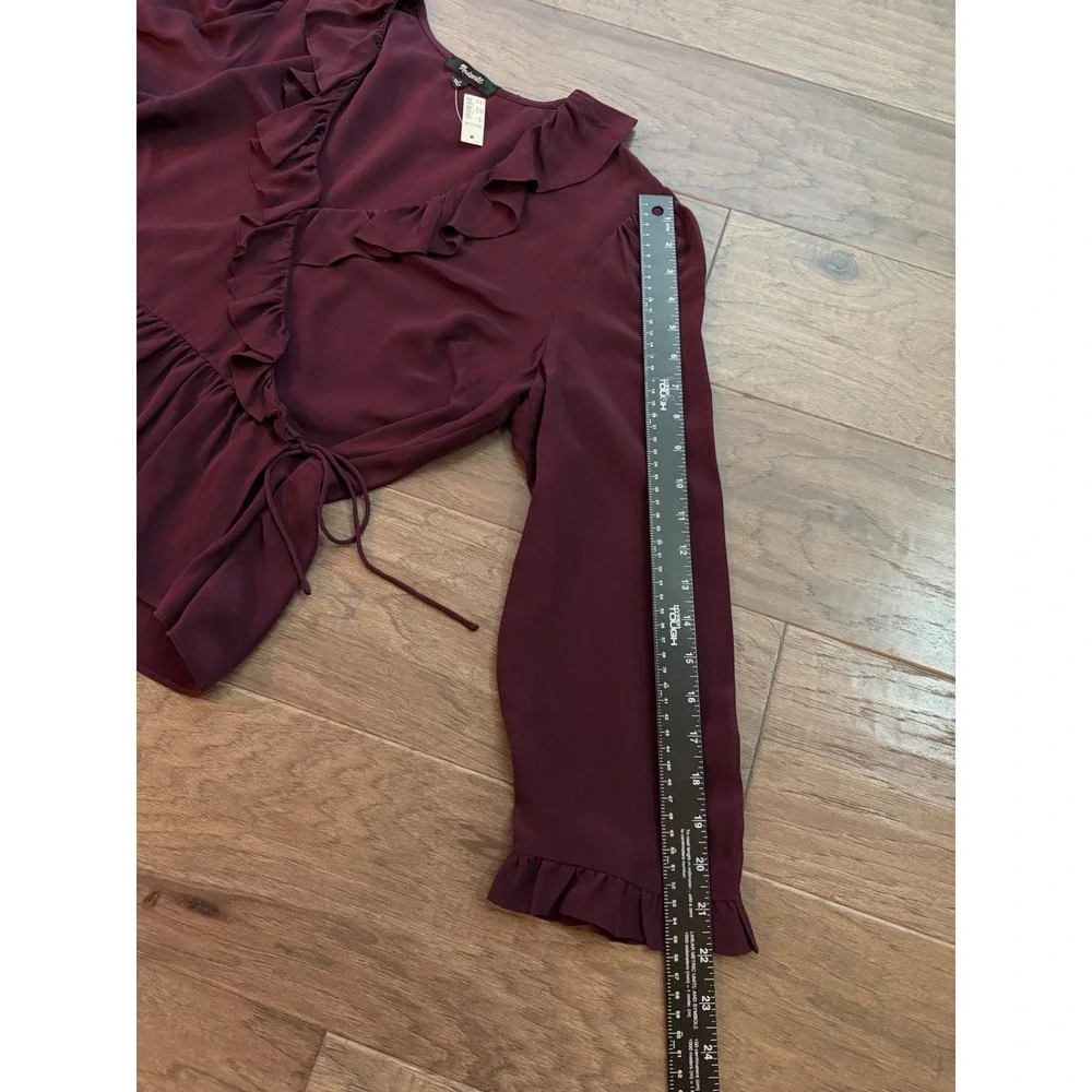 NWT Madewell Silk Ruffle Wrap Top Cabernet Burgundy Peplum Blouse K0209 Womens L